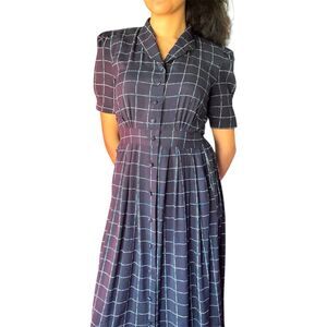 Vintage Karen Stevens Floral Dress Womens 4 Blue Rayon Midi Modest 90s Cottage